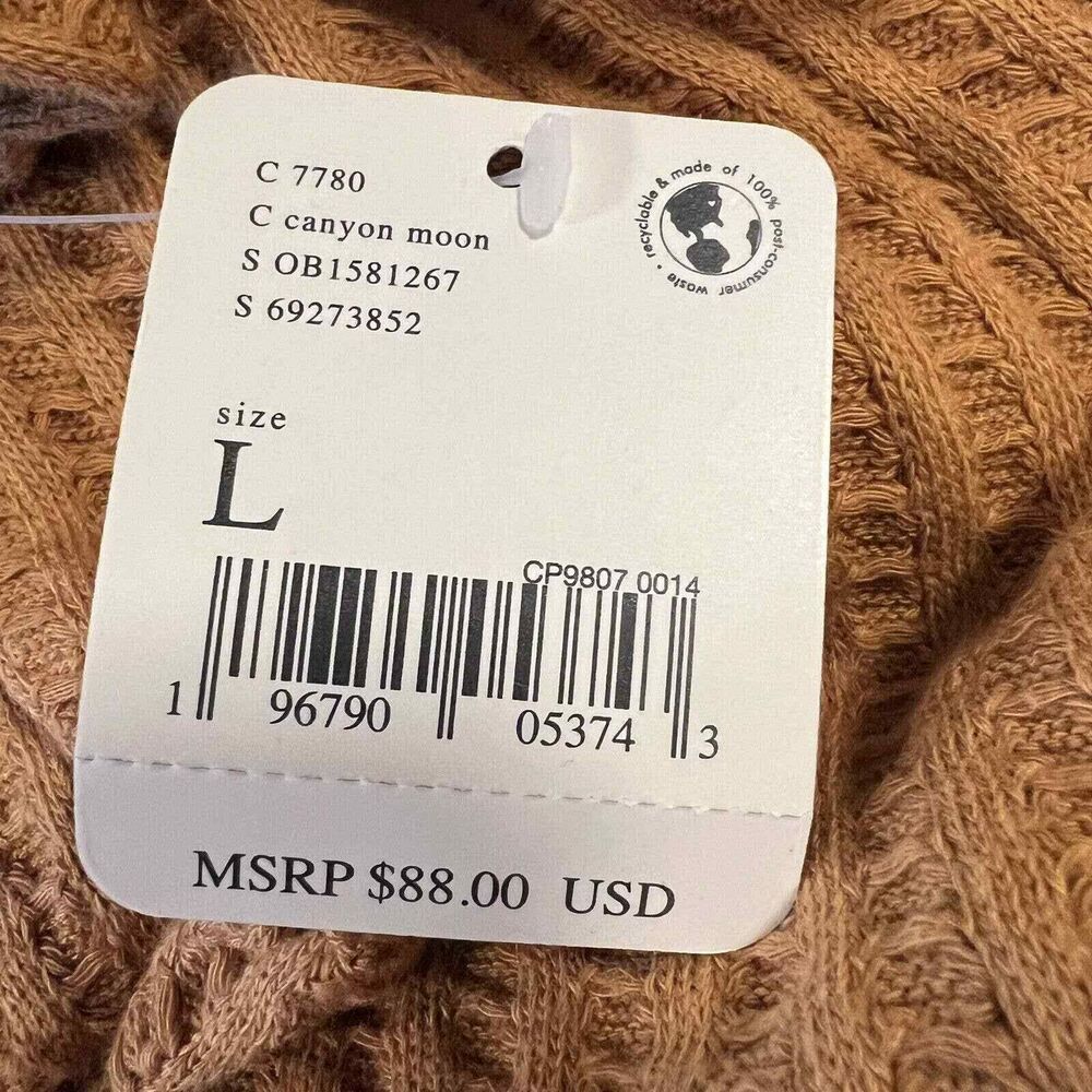 Free People Orange Juicy Long Sleeve Thermal Top Oversized Split Back Large New - Picture 6 of 6